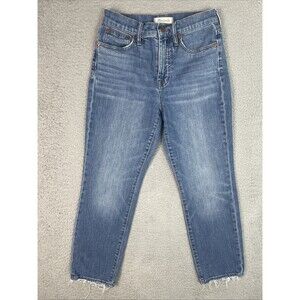Madewell The Perfect Vintage Crop Jeans Womens 26x24 Blue Raw Hem Whiskers EUC